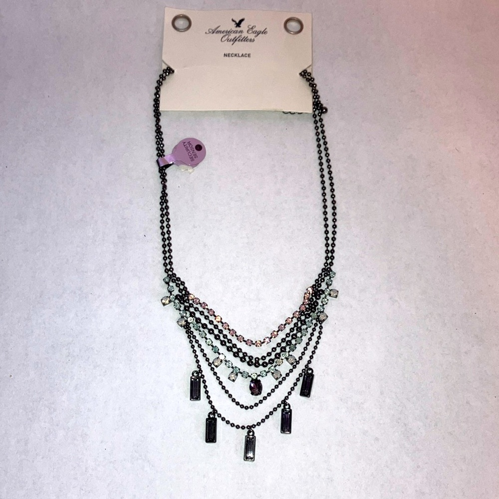 American Eagle faux diamond brushed metal necklace
